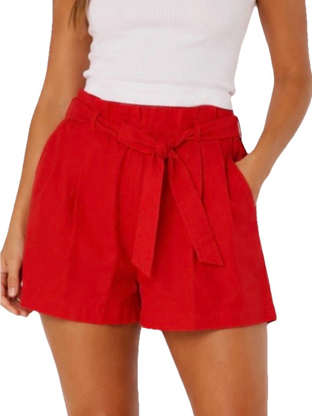 Trina Turk Vibrant Red High Waist Women's Belted Shorts